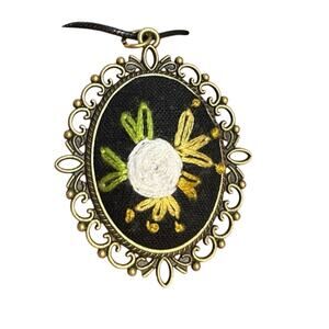 Embroidered Cameo Necklaces Yellow & Blue Flowers